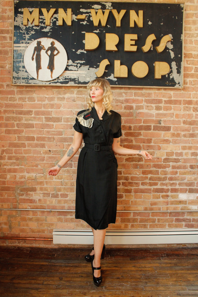 1950s Silk Asymmetrical Button Sheath Dress - Medium