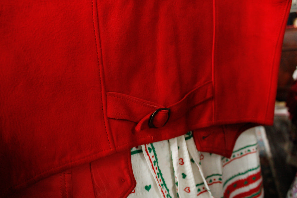 1930s Suede Leather Buckle Back Red Vest - S/M