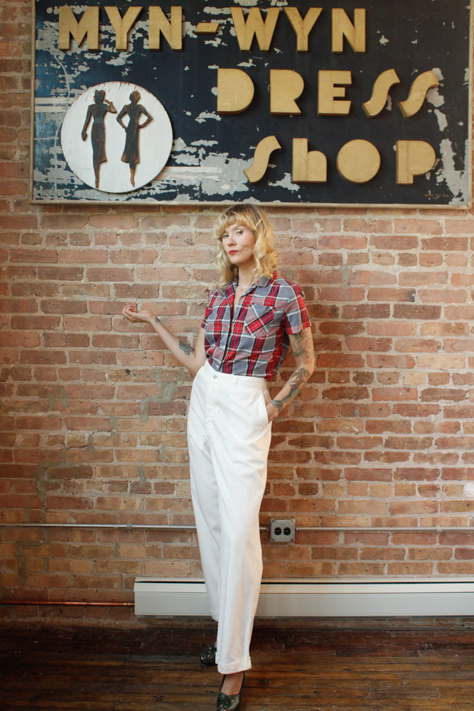 1940s White Button Front Cotton Twill Pant - XL