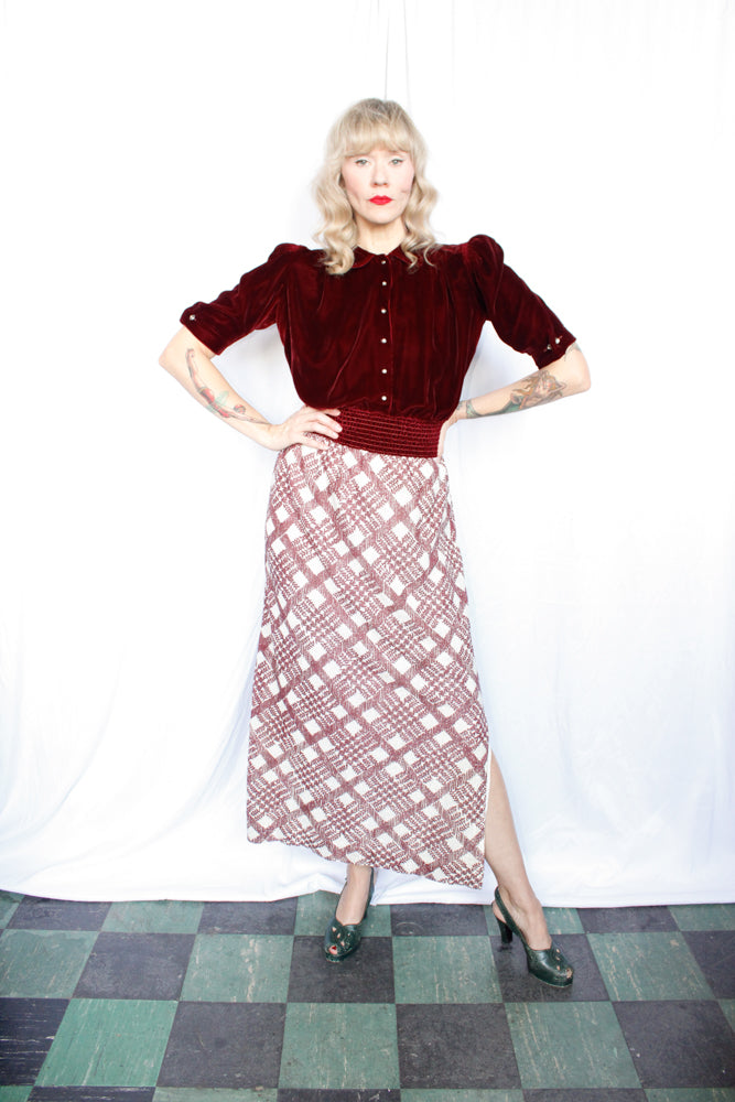 1970s Plaid Lurex Long Skirt - Medium