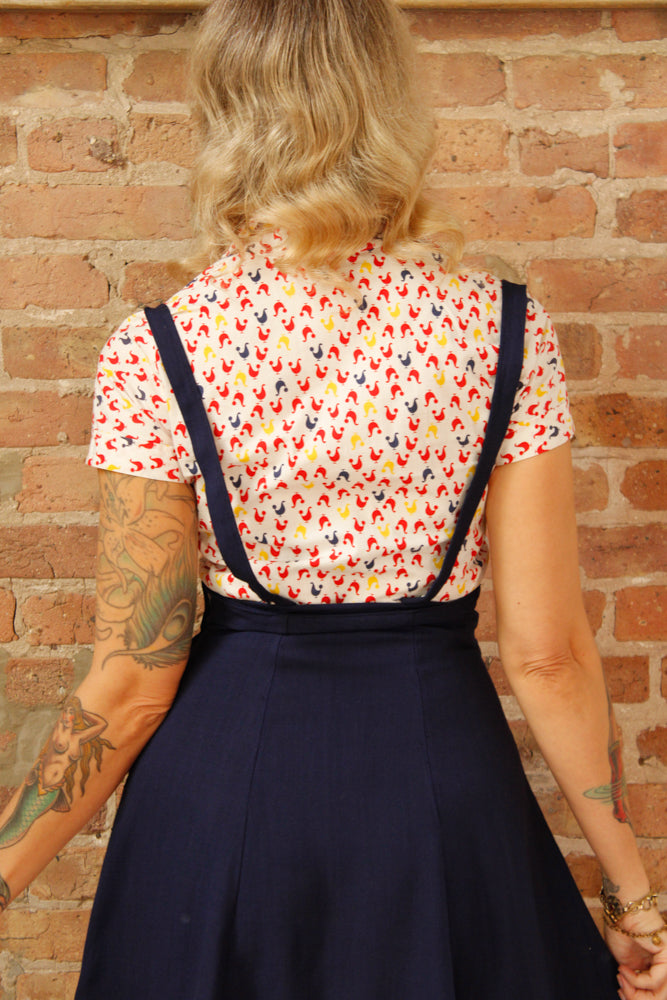 1940s 3pc Juniors Pinafore Set with Chicken Novelty Print Blouse & Bolero - Xsmall 