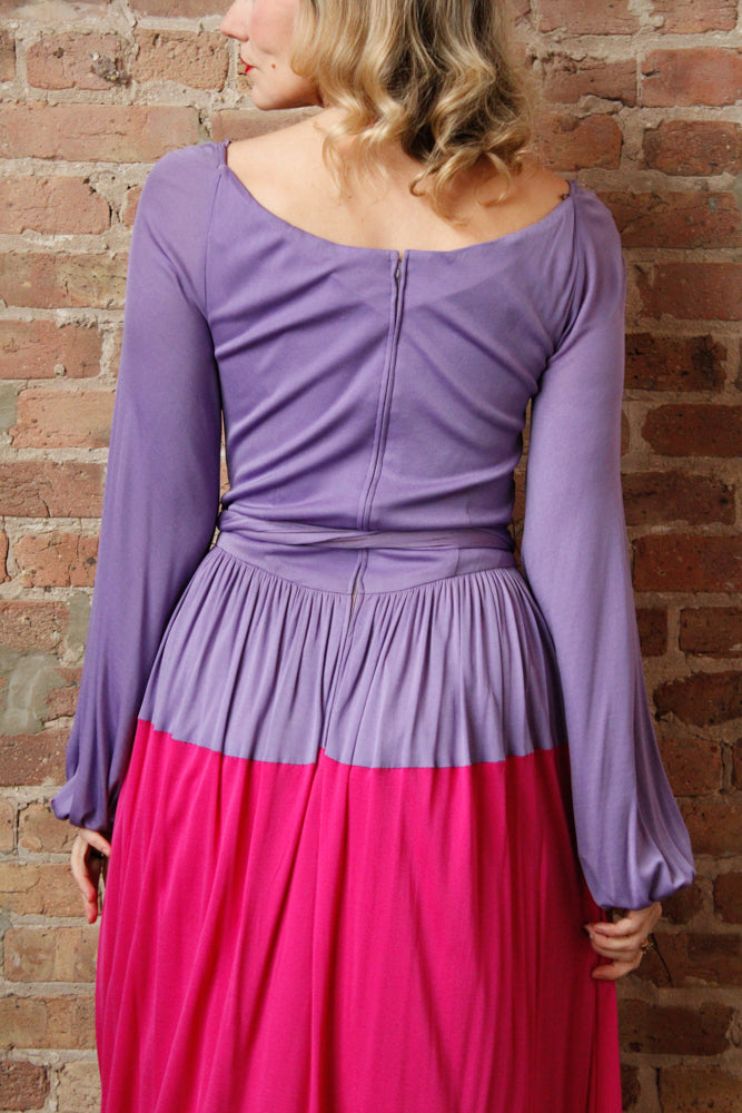 1960s Mollie Parnis Silk Jersey Maxi Dress - Medium