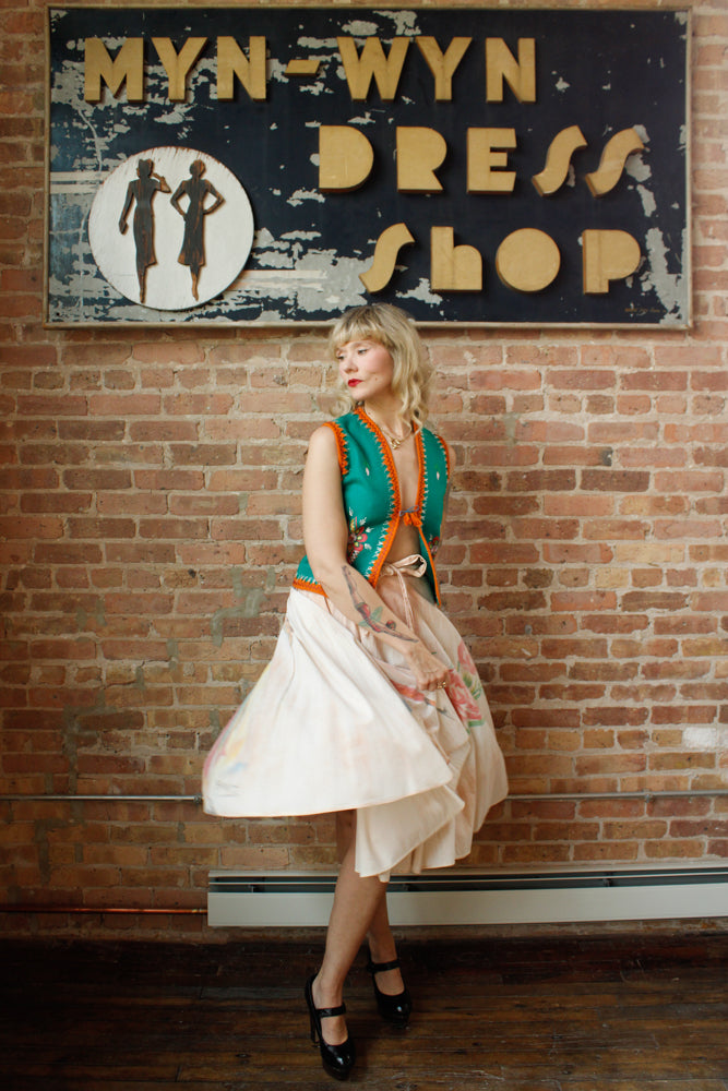 1940s Hand-painted Double Side Mexican Circle Skirt - Medium