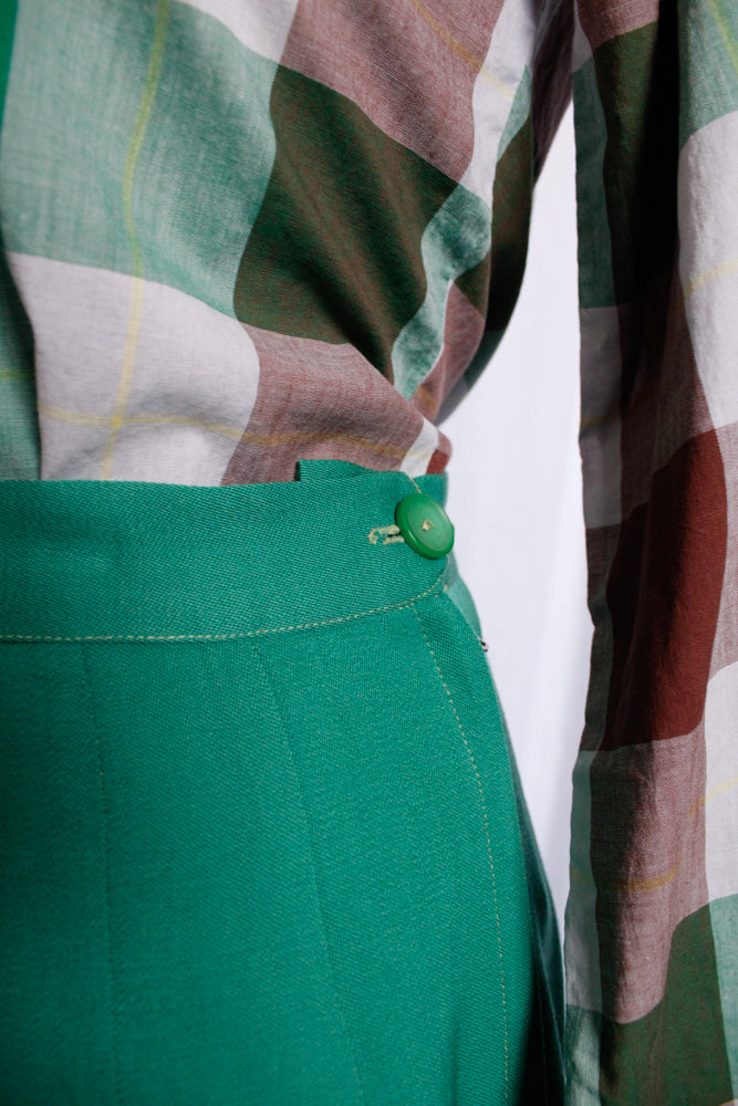 1940s Bright Green Gabardine Skirt - 30" waist