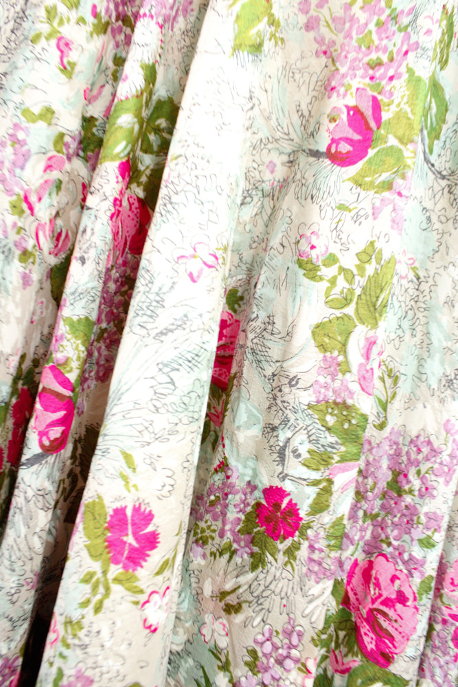 1950s Silk Floral Halter Dress & Scarf - Xsmall