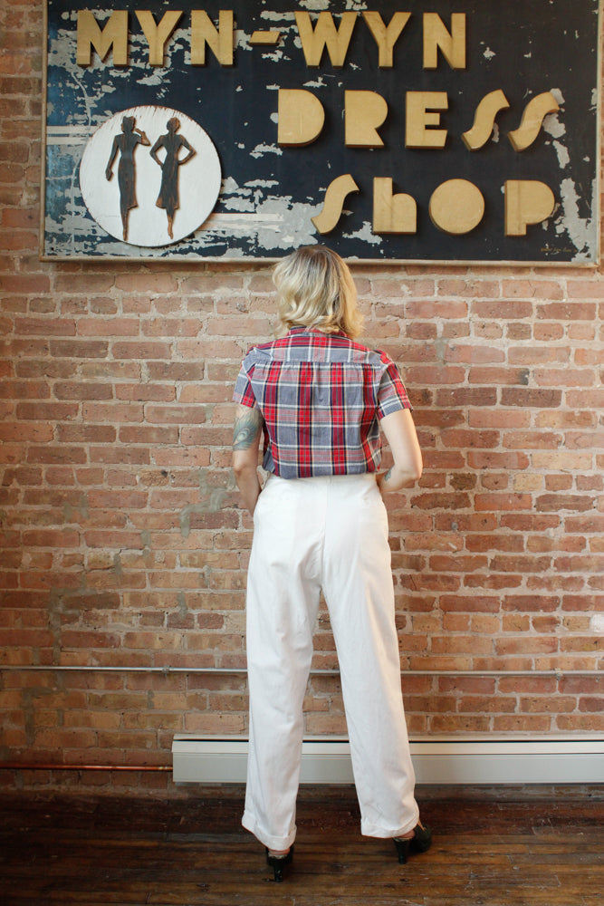 1940s White Button Front Cotton Twill Pant - XL