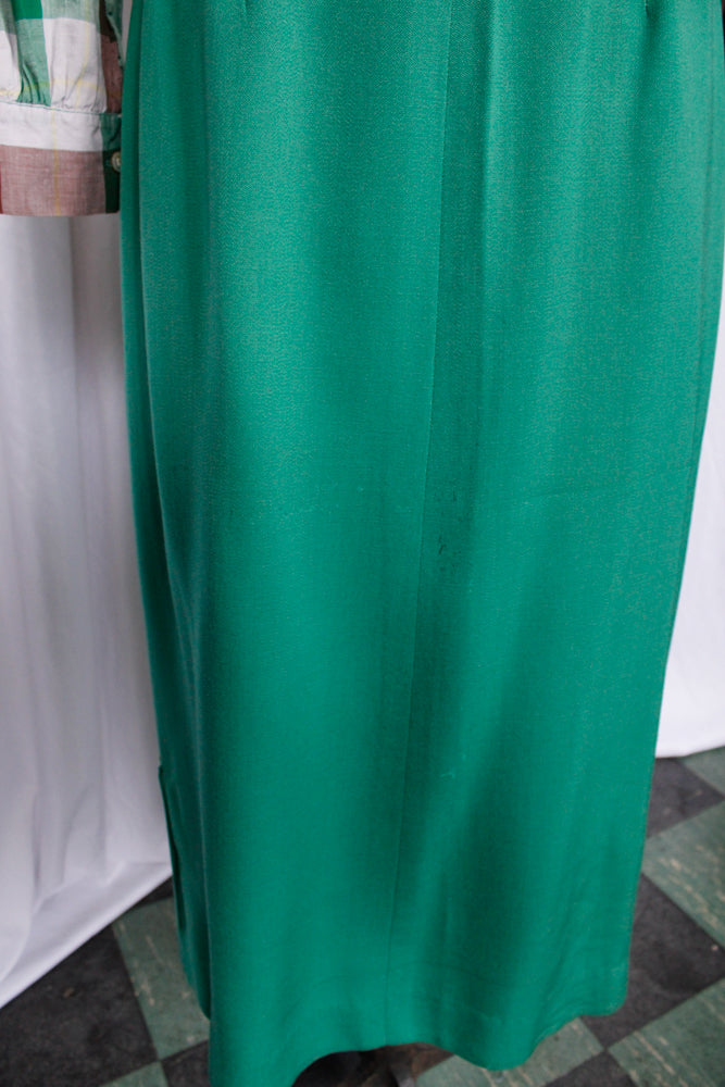 1940s Bright Green Gabardine Skirt - 30" waist