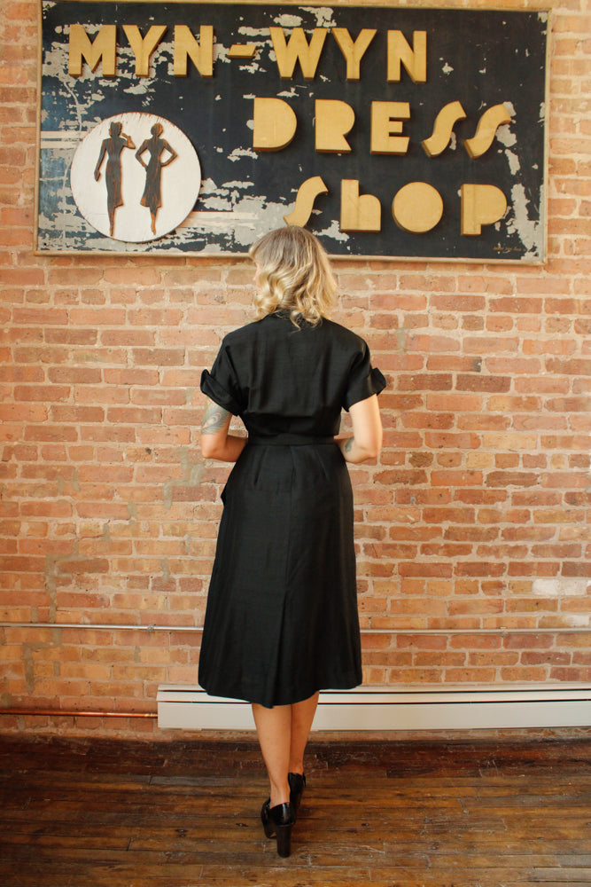 1950s Silk Asymmetrical Button Sheath Dress - Medium
