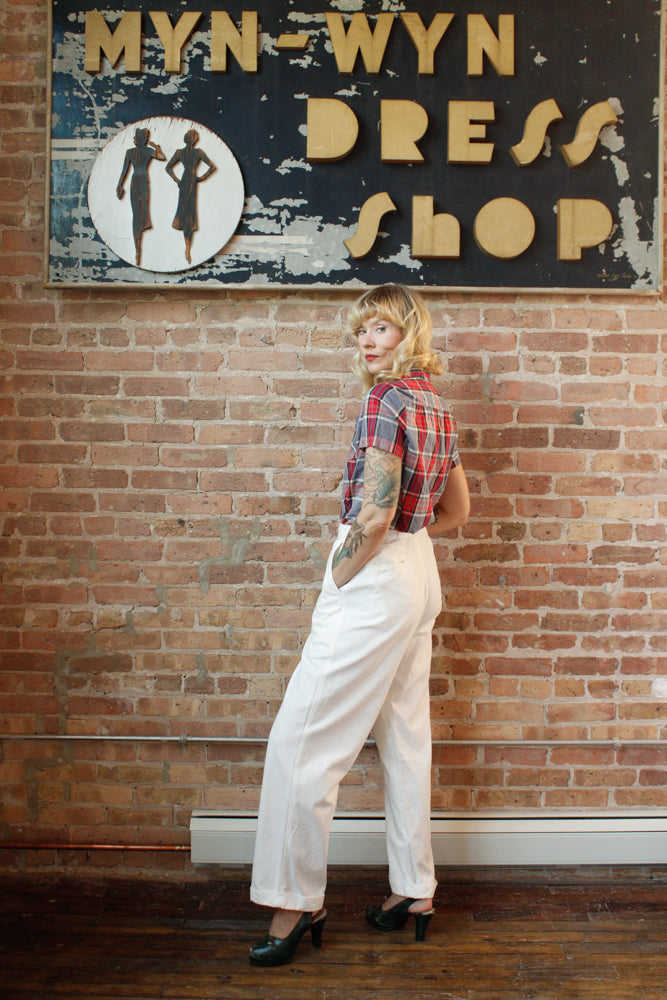 1940s White Button Front Cotton Twill Pant - XL