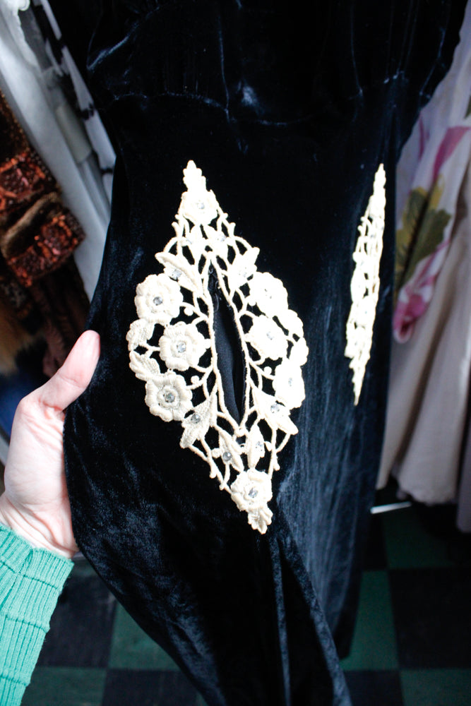 1930s Silk Velvet Gown with Bolero - M/L