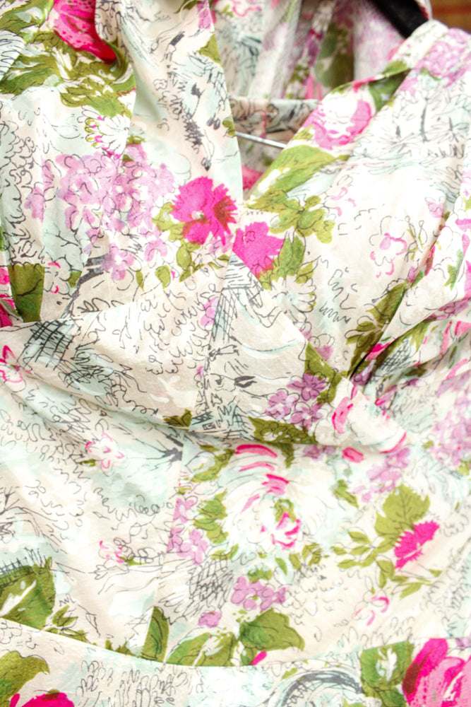 1950s Silk Floral Halter Dress & Scarf - Xsmall