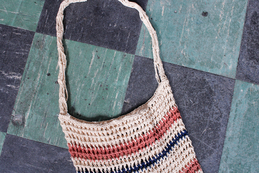 1970s Striped Cotton Woven Handbag