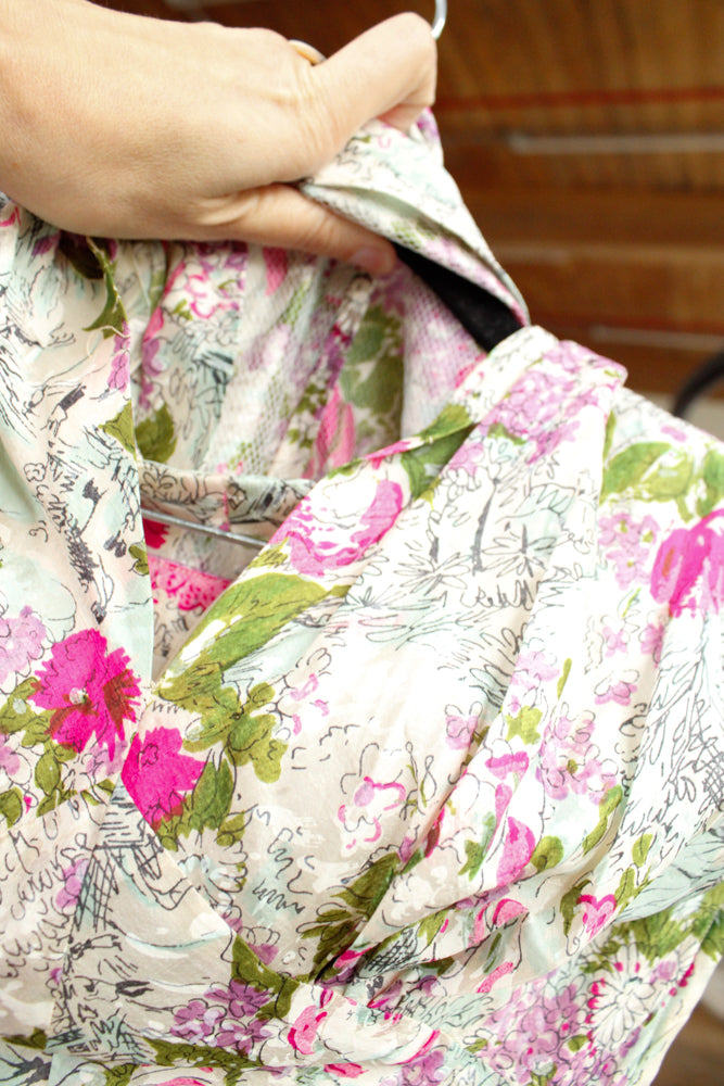 1950s Silk Floral Halter Dress & Scarf - Xsmall