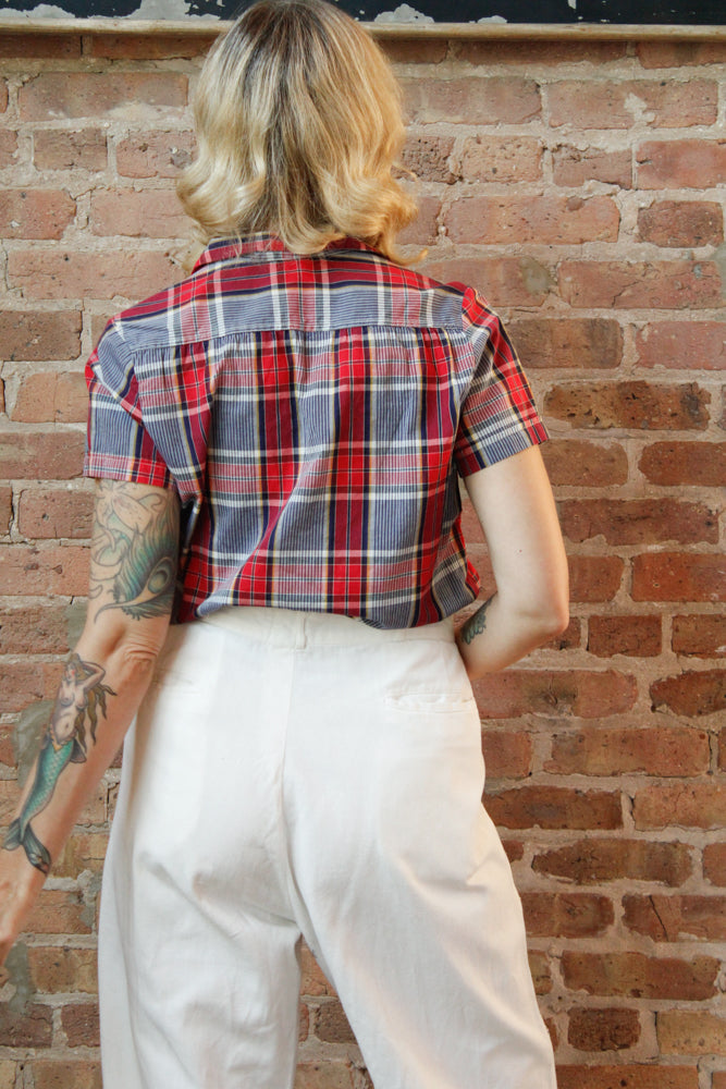 1940s White Button Front Cotton Twill Pant - XL