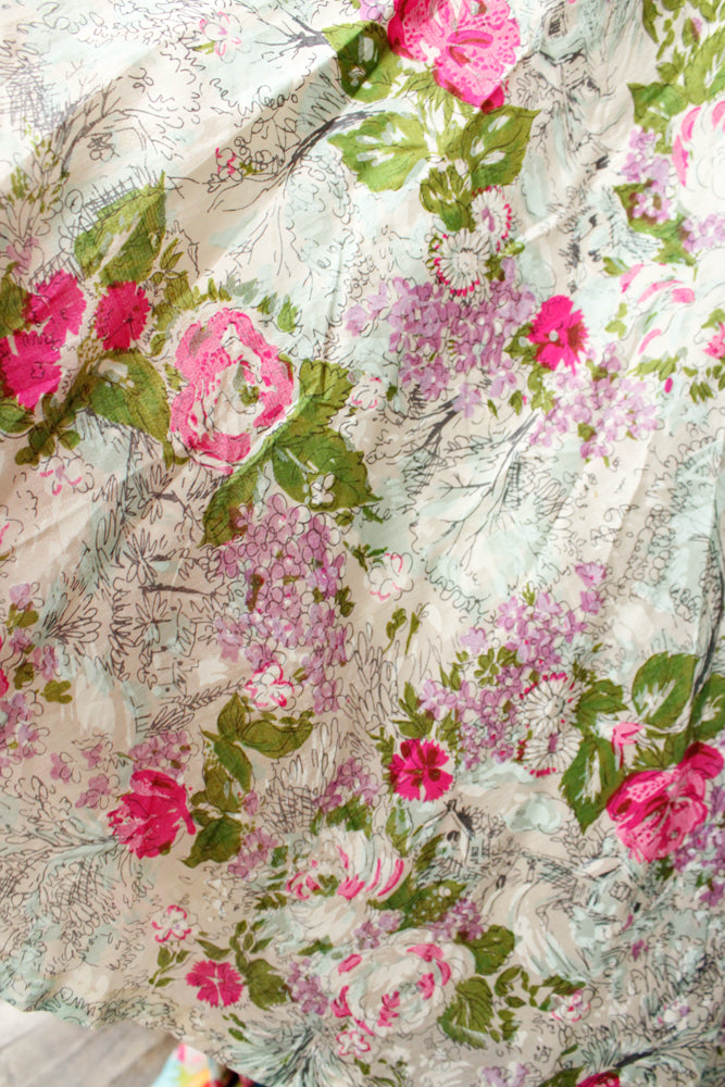 1950s Silk Floral Halter Dress & Scarf - Xsmall