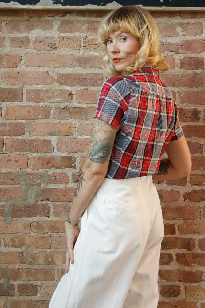 1940s White Button Front Cotton Twill Pant - XL