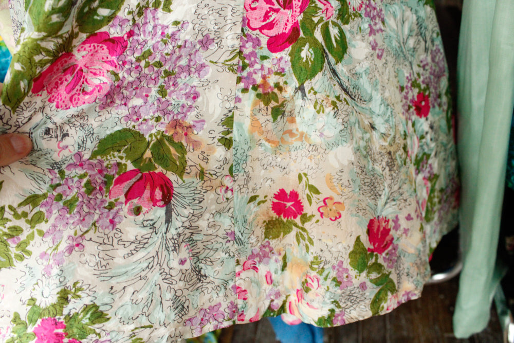 1950s Silk Floral Halter Dress & Scarf - Xsmall
