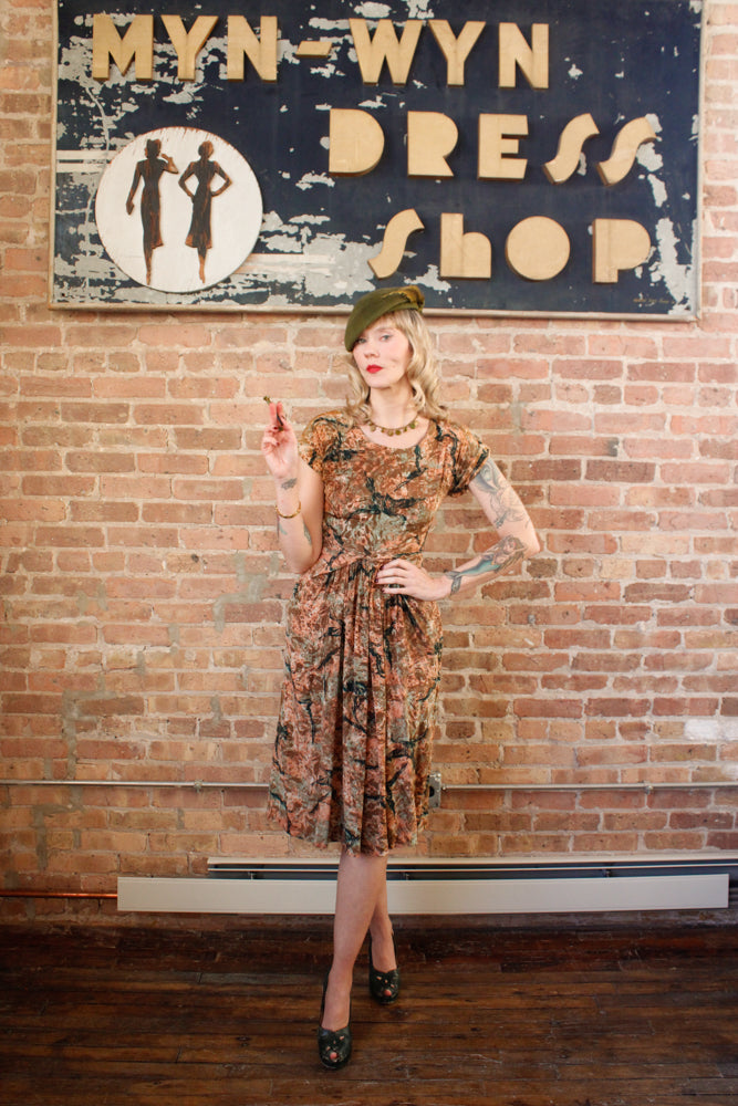 1940s Silk Birds of a Feather Dress - XSmall