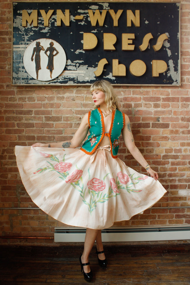 1940s Hand-painted Double Side Mexican Circle Skirt - Medium