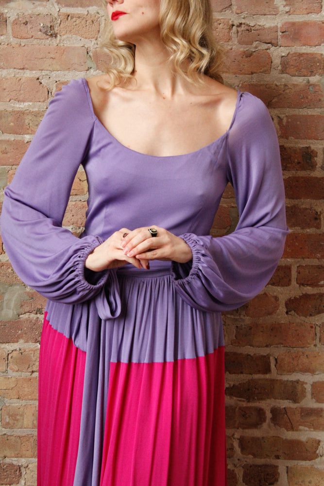 1960s Mollie Parnis Silk Jersey Maxi Dress - Medium