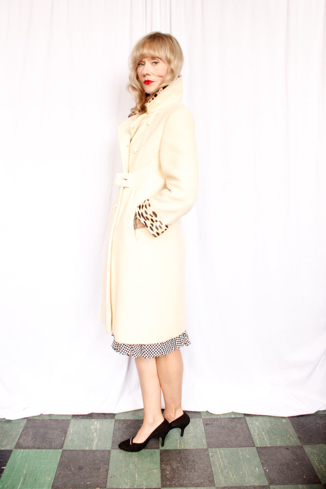 1960s Ivory Wool & Cheetah Coat - S/M