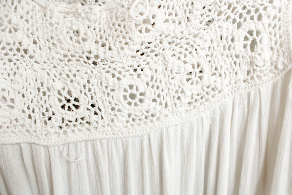 1980s Indian Gauze Cotton White Summer Dress - XLarge