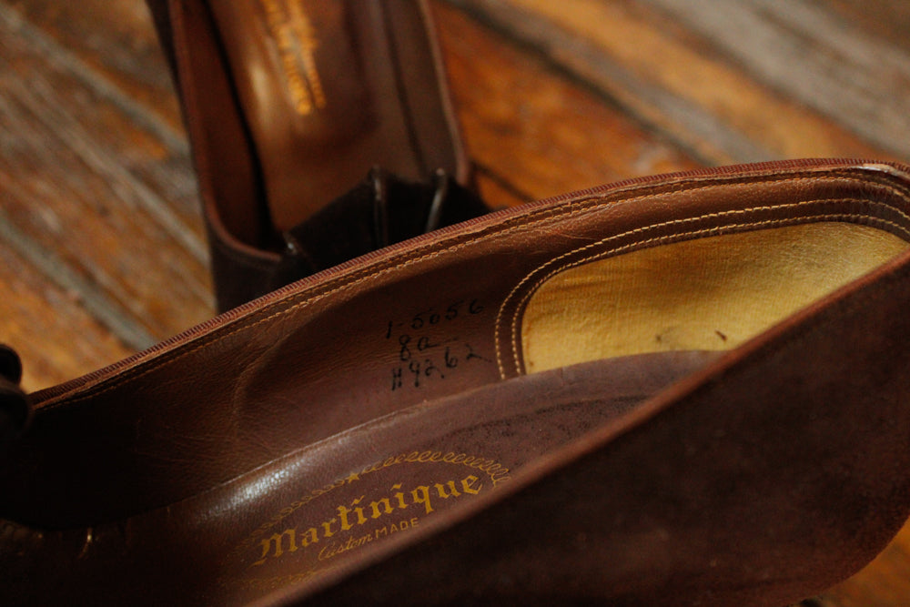 1930s Art Deco Brown Brushed Leather High Heels - 8N