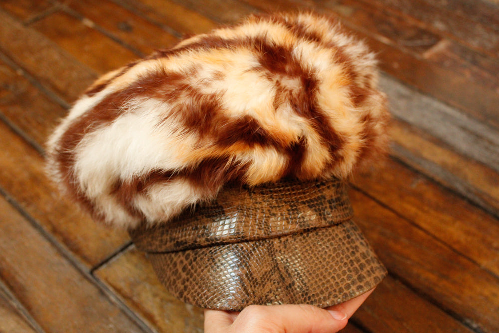 1960s MOD Dyed Rabbit Fur & Faux Snake Hat