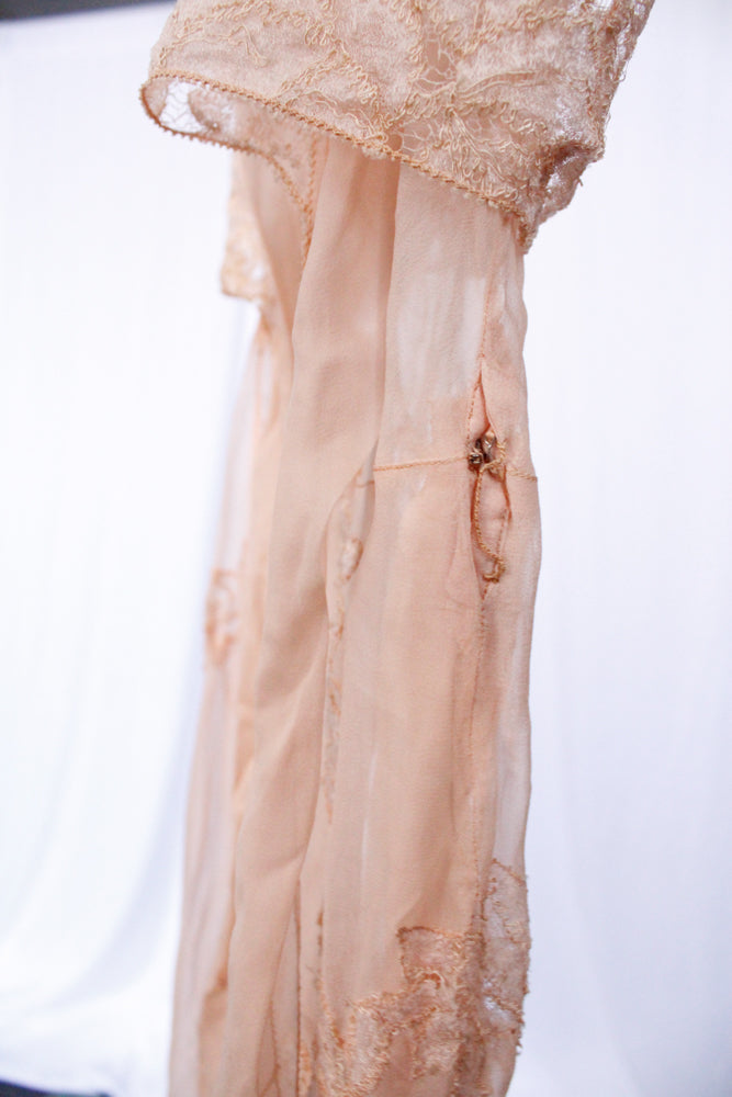1930s Silk Chiffon & Lace Gown & Bolero - Small