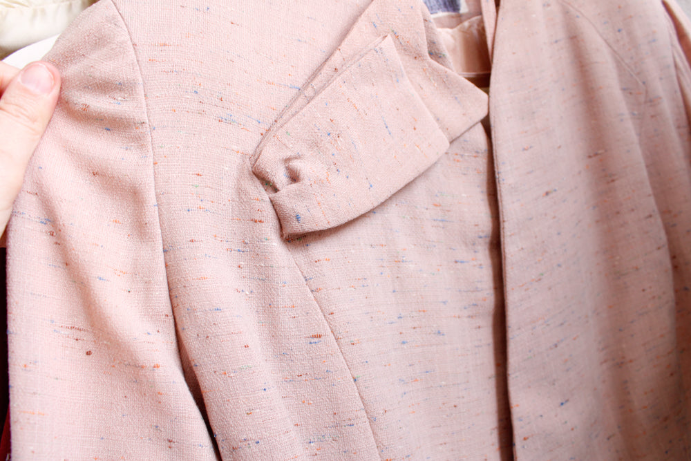 1950s Pink Light Spring Wool Dress & Jacket with Belt - Medium