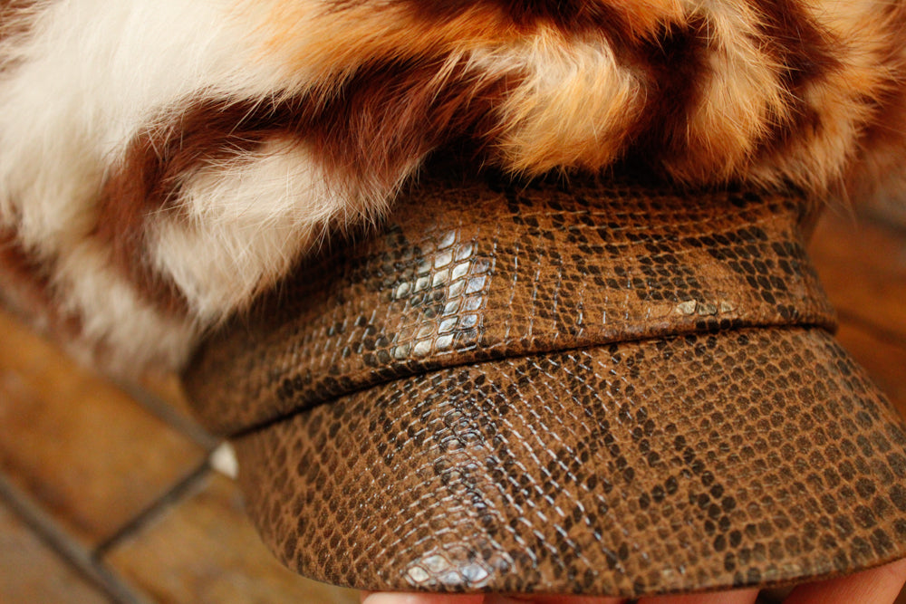 1960s MOD Dyed Rabbit Fur & Faux Snake Hat