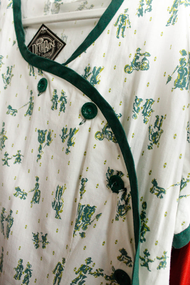 1940s Victorian Stroll Novelty Print Dress - Large
