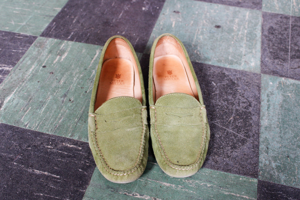 Late 1990s Peter Millar Green Suede Driving Loafers w/box - 8M