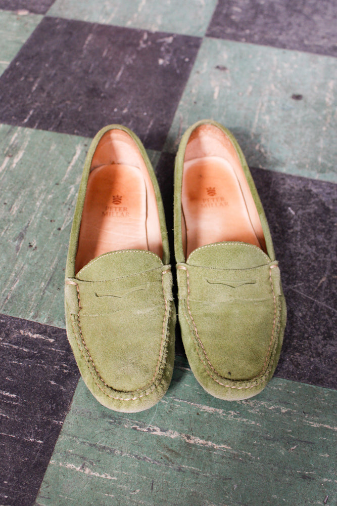 Late 1990s Peter Millar Green Suede Driving Loafers w/box - 8M