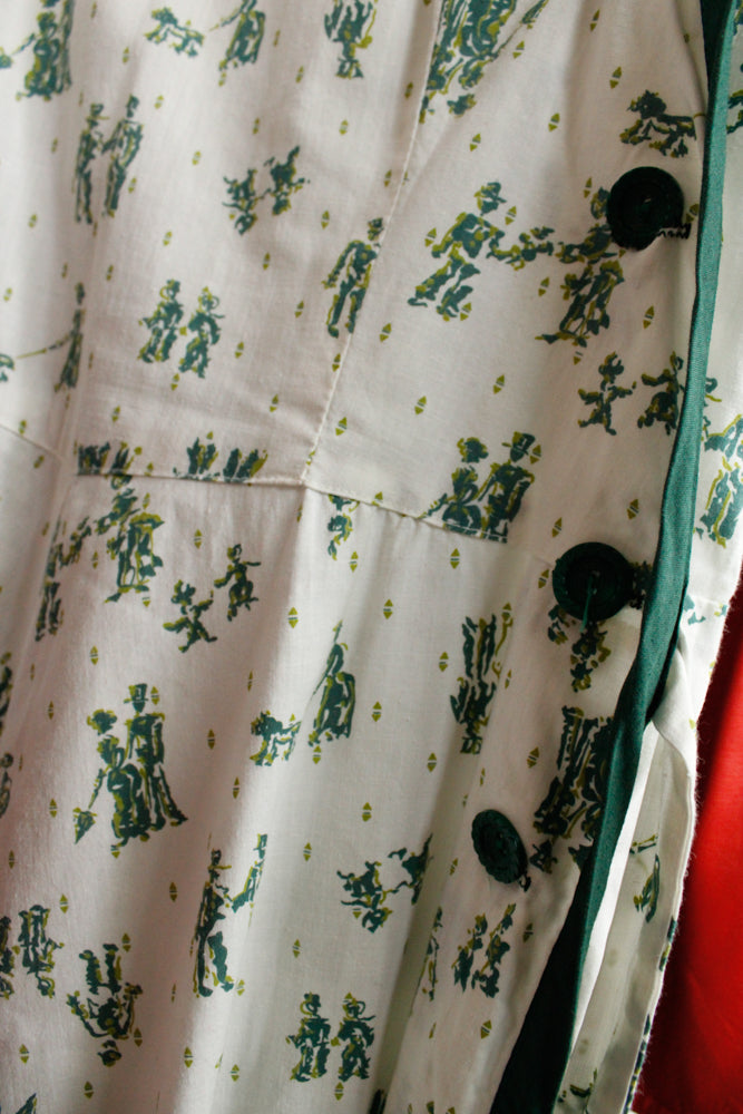 1940s Victorian Stroll Novelty Print Dress - Large