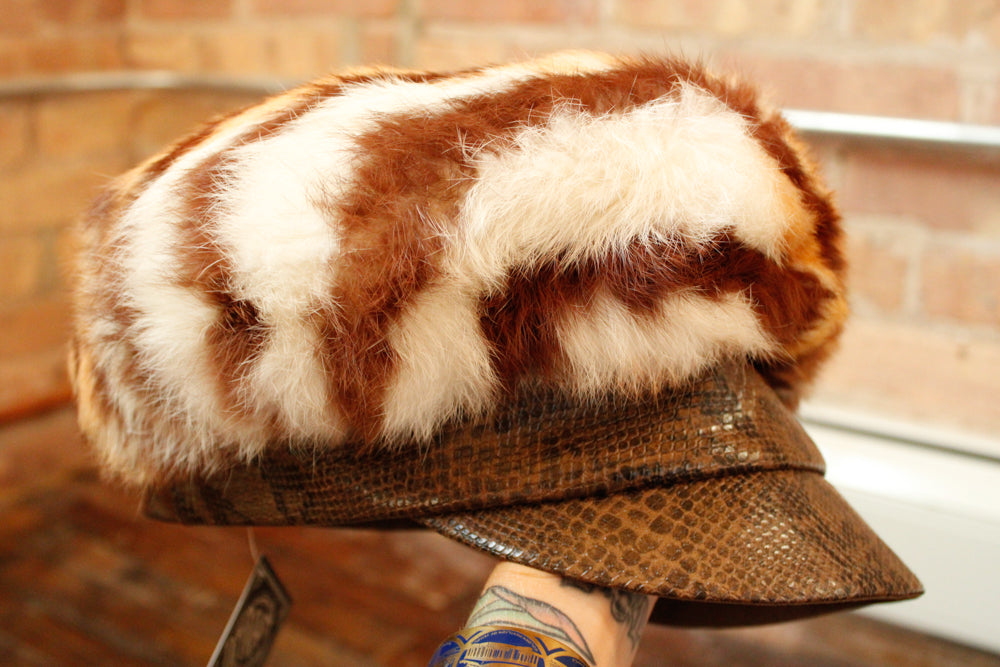 1960s MOD Dyed Rabbit Fur & Faux Snake Hat