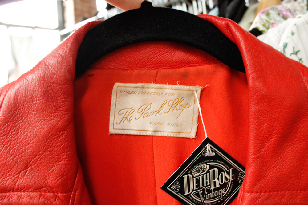 1960s Bonnie Cashin Sills Red Orange Leather Car Coat - Medium