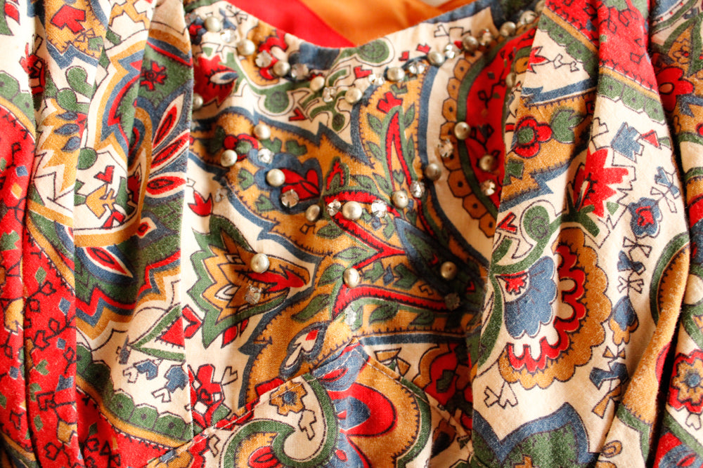 1950s Paisley Colorful Halter Dress - Small