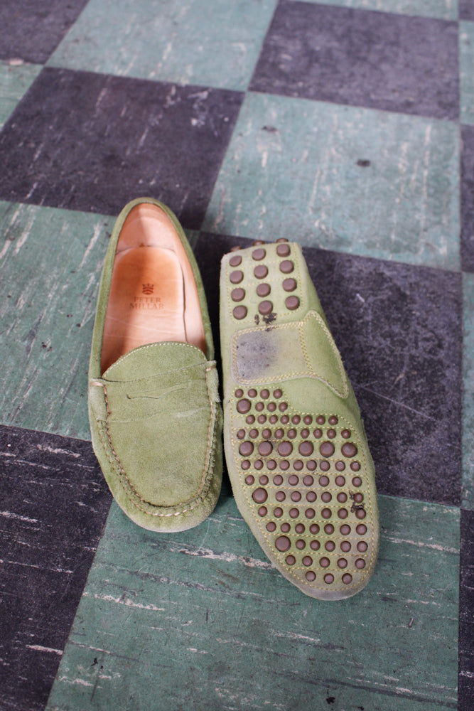 Late 1990s Peter Millar Green Suede Driving Loafers w/box - 8M