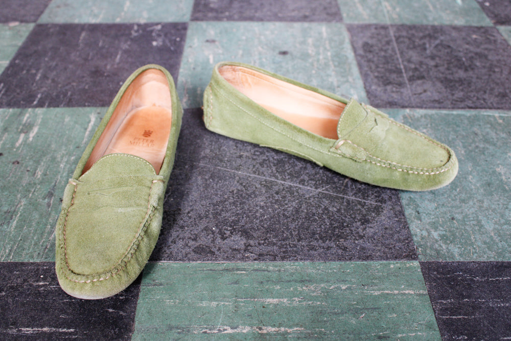 Late 1990s Peter Millar Green Suede Driving Loafers w/box - 8M