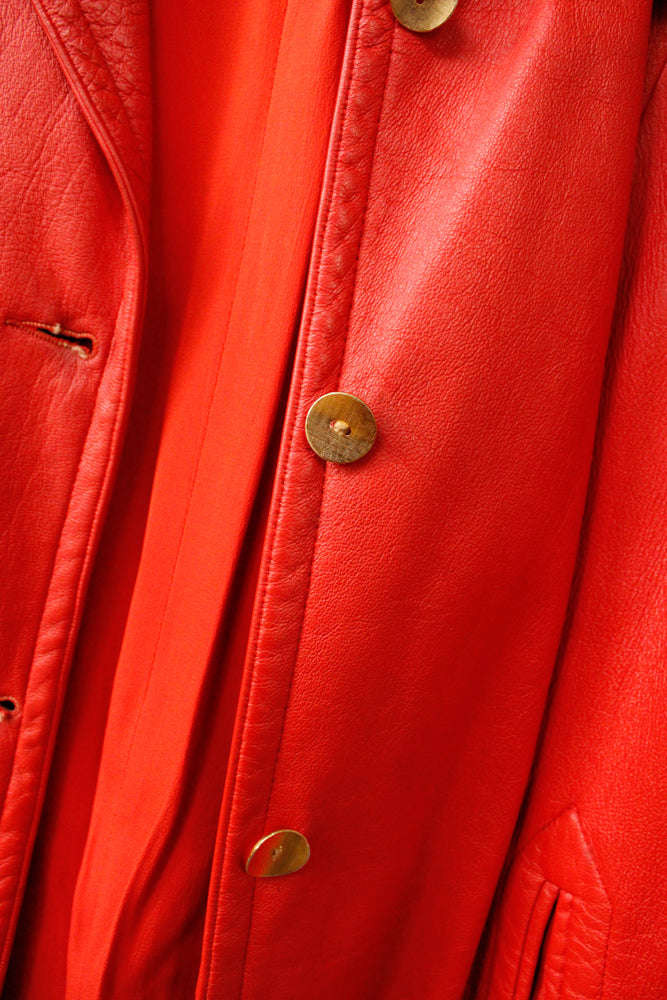 1960s Bonnie Cashin Sills Red Orange Leather Car Coat - Medium