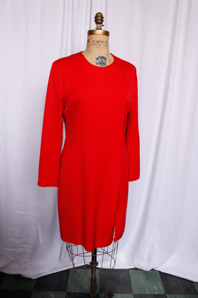 1990s Giorgio Armani Red Wool Gabardine Dress - M/L