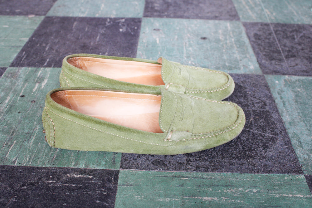 Late 1990s Peter Millar Green Suede Driving Loafers w/box - 8M