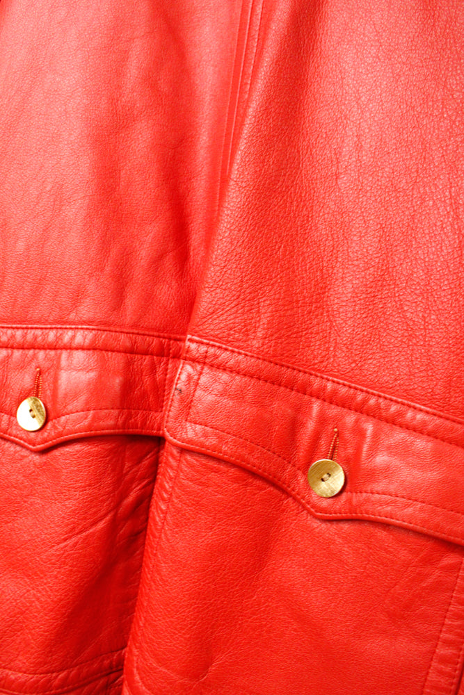1960s Bonnie Cashin Sills Red Orange Leather Car Coat - Medium