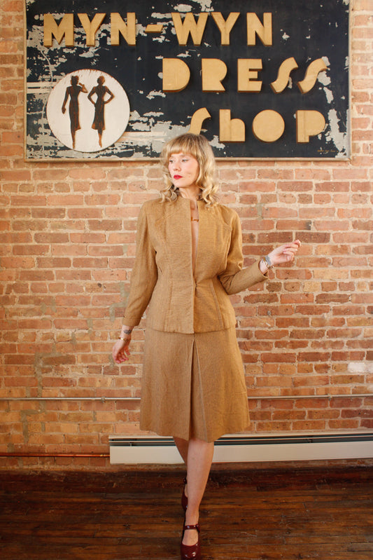 1940s Deco Structured Wool Suit - Small 