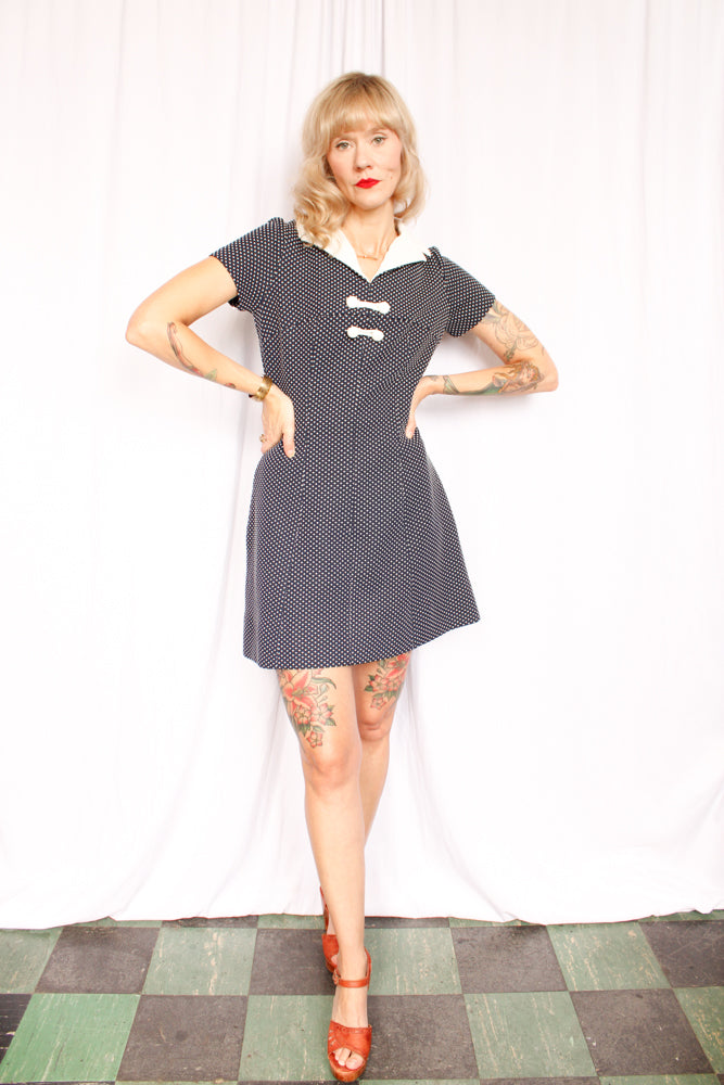 1960s Polka Dot Mini Dress - Medium