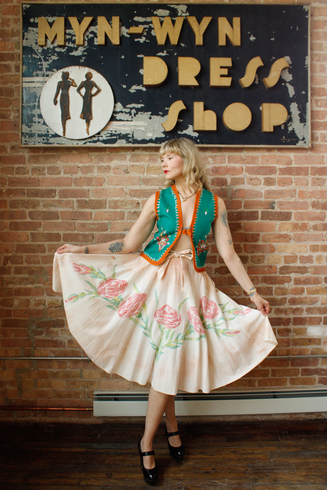 1940s Hand-painted Double Side Mexican Circle Skirt - Medium