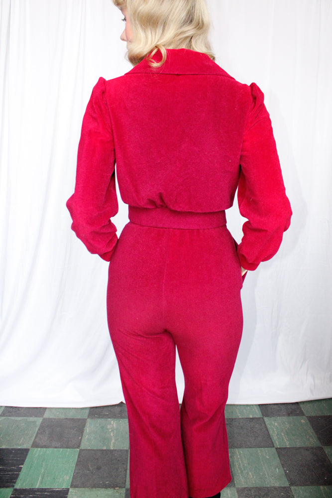 1970s "The Now Generation" Magenta Velour Suit - Small