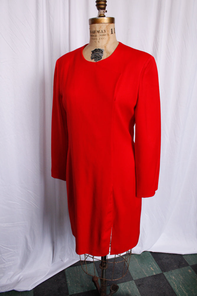 1990s Giorgio Armani Red Wool Gabardine Dress - M/L