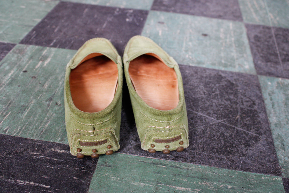 Late 1990s Peter Millar Green Suede Driving Loafers w/box - 8M